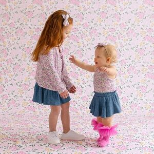 Posh Peanut French Terry Skater Skirted Bummie In Indigo Denim Size 6-12 Months